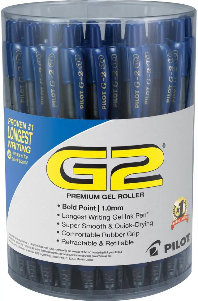 Main image of G2 Premium Gel Pens, Blue Pens, Bold Point 1 mm, Tub of 48, Blue