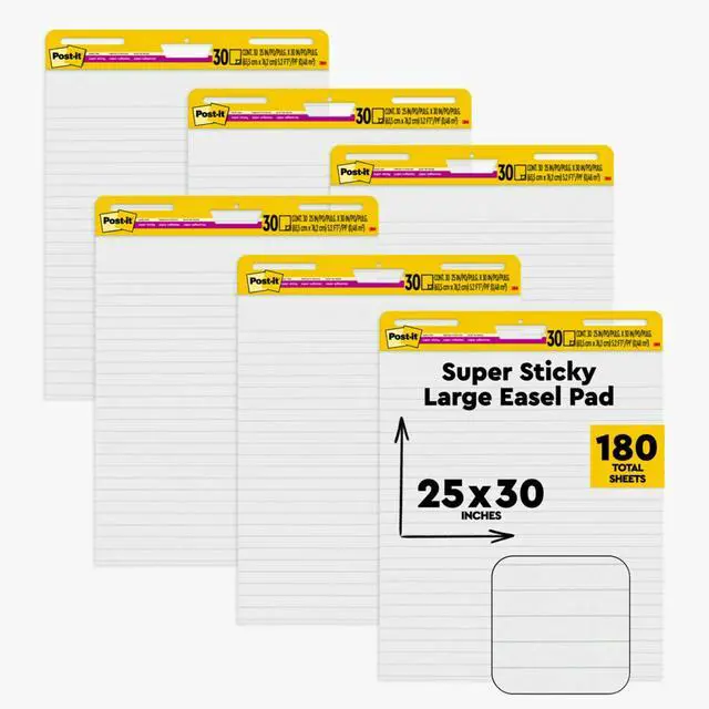 Main image of Super Sticky Easel Pad, 25 x 30 in, White Lined, 36 Pack | Premium Self Stick Flip Chart Paper, Teacher Anchor Chart, Super Sticking Power
