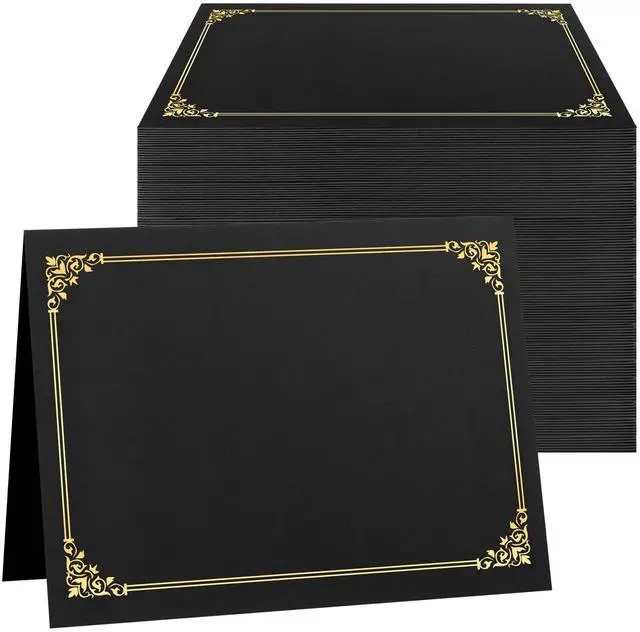 Main image of Certificate Holders(Black, 150 Packs), Diploma Covers Gold Foil Border, for Letter Size 8.5x11 Certificates, Cardstock, Document Papers