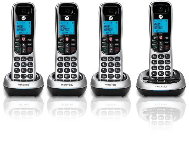 Main image of Motorola CD4014 DECT 6.0 Cordless Phone with Answering Machine and Call Block, Silver/Black, 4 Handsets