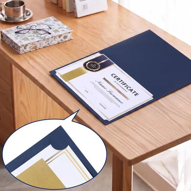 Alt view image 5 of 6 - 150 Packs Certificate Covers, 250gsm Navy Blue Diploma Holders with Gold Foil Border, Suitable for Inner Pages with a Size of 8.5x11 Award Certificates, Document Papers, Paper Card Stock