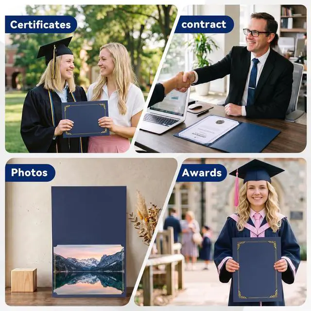 Alt view image 6 of 6 - 150 Packs Certificate Covers, 250gsm Navy Blue Diploma Holders with Gold Foil Border, Suitable for Inner Pages with a Size of 8.5x11 Award Certificates, Document Papers, Paper Card Stock