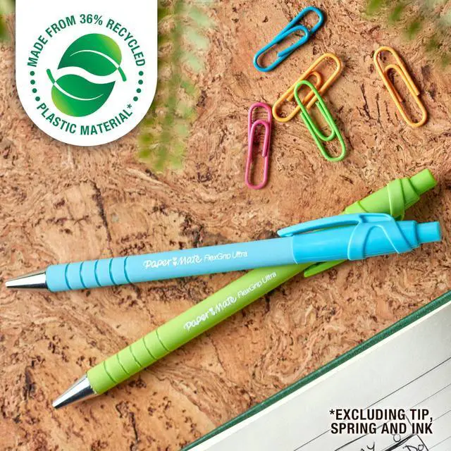 Alt view image 2 of 6 - FlexGrip Ultra Ballpoint Pens Made from Recycled Plastic Materials Assorted Barrel Colors Medium Point (1.0mm) Black 12 Count (Pack of 12)