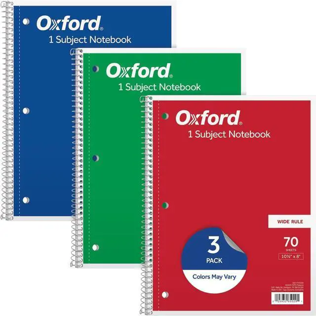 Main image of 1-Subject Notebooks, School Journal, 8 x 10-1/2 Inch, Wide Rule Paper, 70 Sheets, 3-Hole Punch, 3 Count, Red, Blue, Green, Color Assortment May Vary (65029) (Pack of 8)