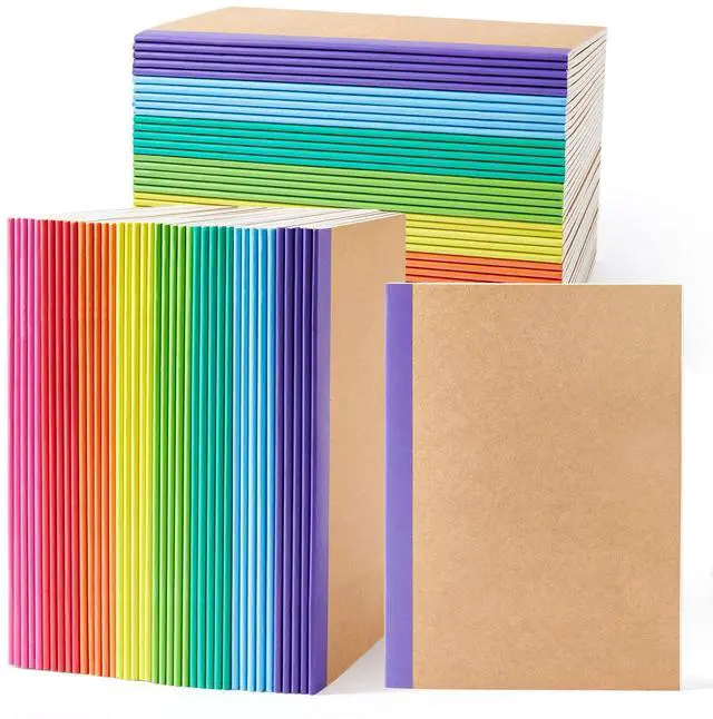 Main image of 80 Pack Composition Notebooks Bulk, Kraft Cover Lined Blank College Ruled Composition Travel Journals with Rainbow Spines For Women Students Business, 60 Pages, 8.3x 5.5, A5, 8 Colors