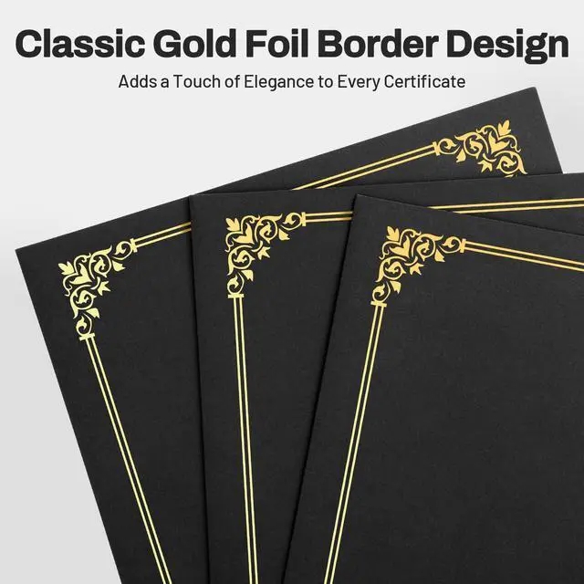 Alt view image 2 of 7 - Certificate Holders, 100 Packs Black Diploma Holders, Certificate Covers with Gold Foil Border for Letter Size 8.5 x 11 Certificate Paper, Cardstock, Award, Graduation, Documents