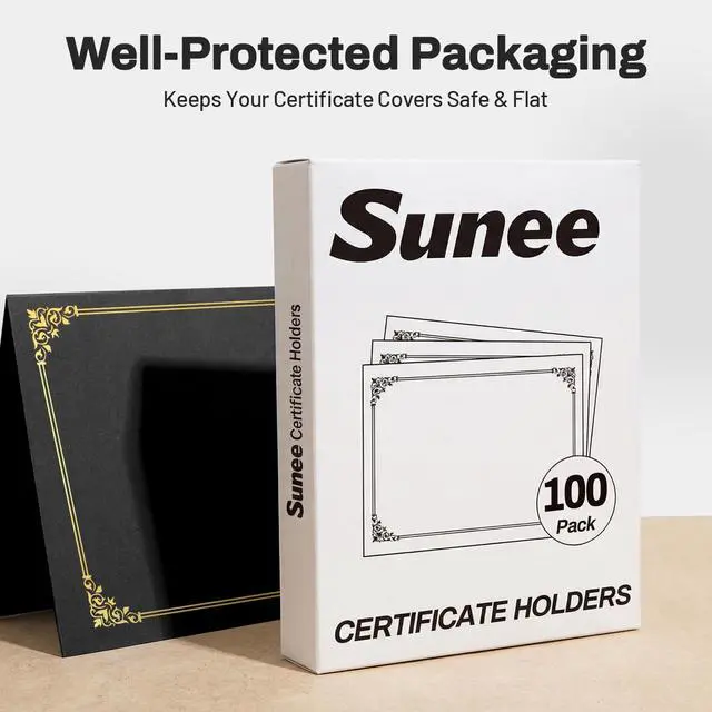 Alt view image 6 of 7 - Certificate Holders, 100 Packs Black Diploma Holders, Certificate Covers with Gold Foil Border for Letter Size 8.5 x 11 Certificate Paper, Cardstock, Award, Graduation, Documents