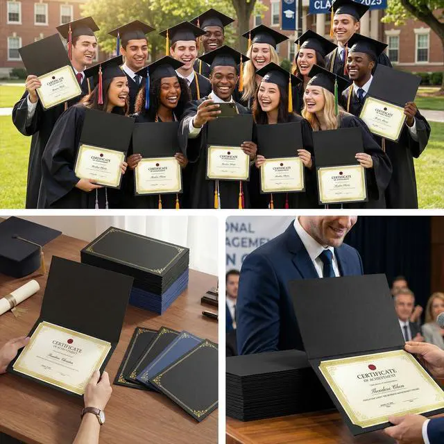 Alt view image 7 of 7 - Certificate Holders, 100 Packs Black Diploma Holders, Certificate Covers with Gold Foil Border for Letter Size 8.5 x 11 Certificate Paper, Cardstock, Award, Graduation, Documents