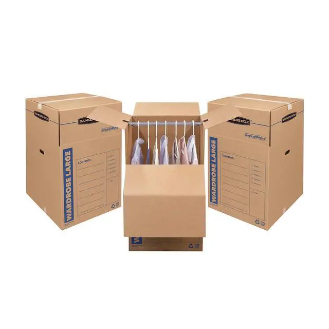 Alt view image 4 of 7 - 3-Pack Tall Wardrobe Moving Boxes, 24" x 24" x 40" | Move hanging clothes from closet to truck with wardrobe boxes that reduce folding, wrinkles, and repacking