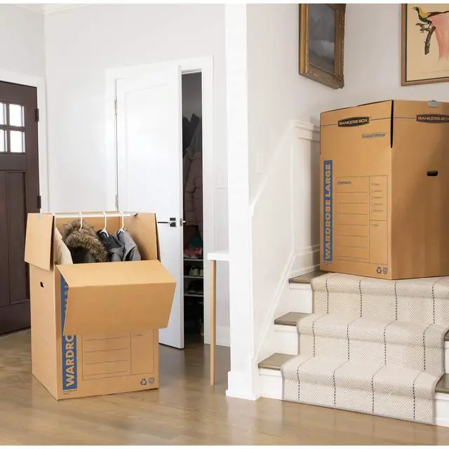 Alt view image 7 of 7 - 3-Pack Tall Wardrobe Moving Boxes, 24" x 24" x 40" | Move hanging clothes from closet to truck with wardrobe boxes that reduce folding, wrinkles, and repacking