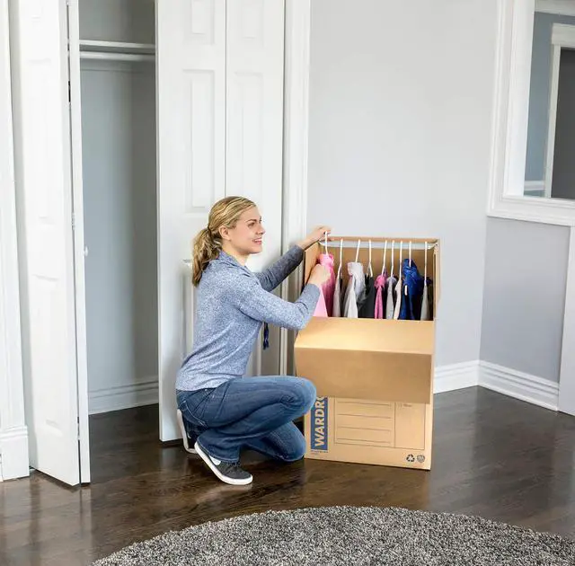 Alt view image 6 of 7 - 3-Pack Tall Wardrobe Moving Boxes, 24" x 24" x 40" | Move hanging clothes from closet to truck with wardrobe boxes that reduce folding, wrinkles, and repacking