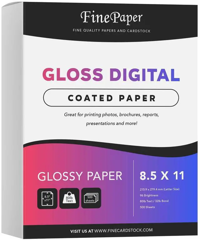 Alt view image 3 of 7 - 8.5x11 Gloss Digital Paper, Perfect for Color Laser Printing, Design Proposals, Flyers, Brochure, 8.5 x 11 Letter Size, 80lb Text (32lb Bond) 96 Bright, Acid Free, Glossy Coated Finish | 500 Sheets