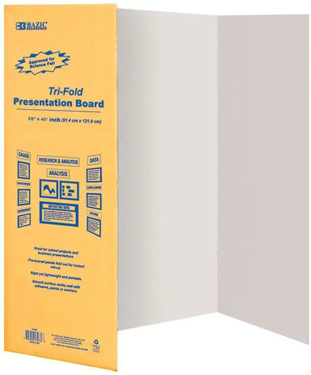 Main image of White Tri-Fold Poster Board, 28 x 40 in, 30-Case | white tri-fold corrugated poster board, opens into three panels and stands on its own