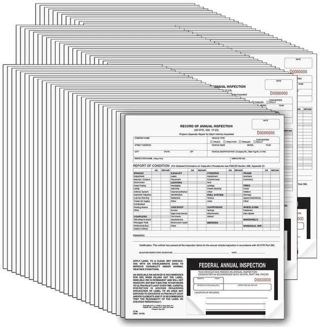 Main image of J. J. Keller 100-Pack, Record of Annual Inspection Form with Inspection Label, 2-Ply Carbonless Form, DOT Compliant