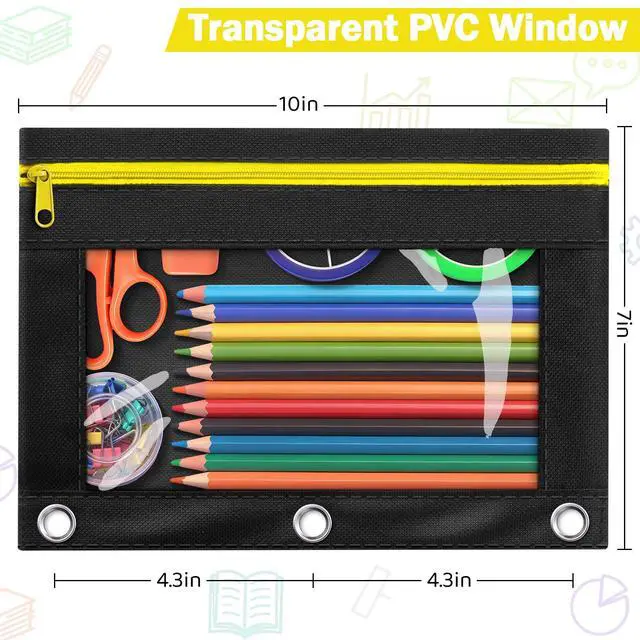 Alt view image 2 of 7 - 72 Pack Pencil Pouch for 3 Ring Binder, Clear Window 3-Holes Zipper Pencil Bags Bluk, Sturdy and Durable Cloth Pencil Case Pouch Multi-Purpose Cartuchera for Office College Classroom School Supplies