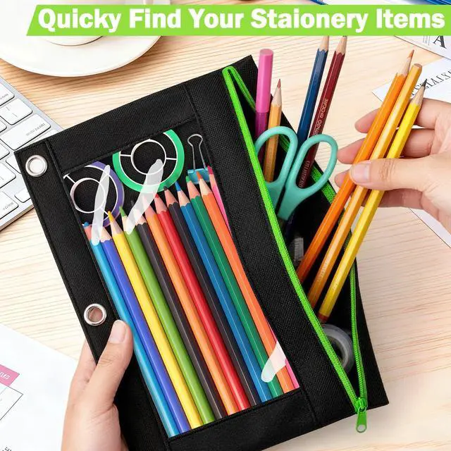 Alt view image 4 of 7 - 72 Pack Pencil Pouch for 3 Ring Binder, Clear Window 3-Holes Zipper Pencil Bags Bluk, Sturdy and Durable Cloth Pencil Case Pouch Multi-Purpose Cartuchera for Office College Classroom School Supplies