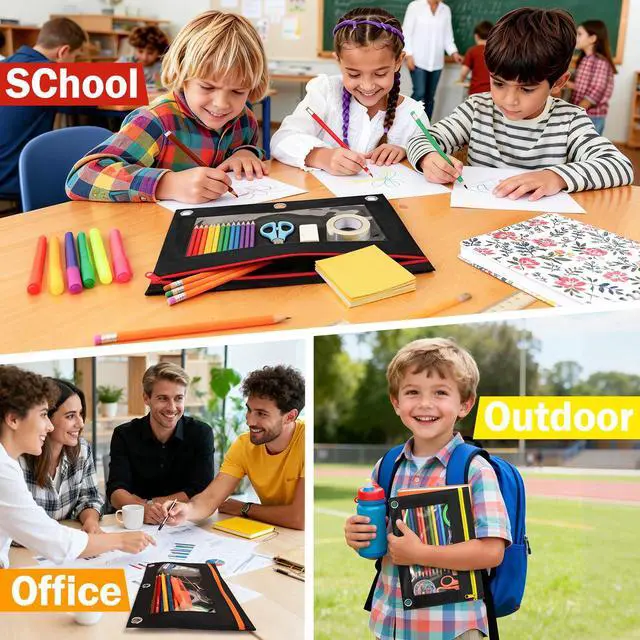 Alt view image 5 of 7 - 72 Pack Pencil Pouch for 3 Ring Binder, Clear Window 3-Holes Zipper Pencil Bags Bluk, Sturdy and Durable Cloth Pencil Case Pouch Multi-Purpose Cartuchera for Office College Classroom School Supplies