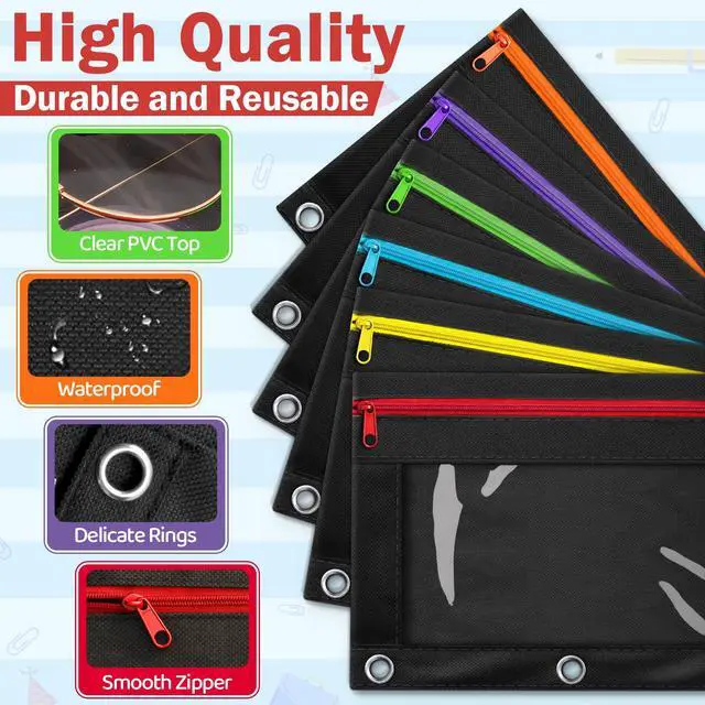 Alt view image 6 of 7 - 72 Pack Pencil Pouch for 3 Ring Binder, Clear Window 3-Holes Zipper Pencil Bags Bluk, Sturdy and Durable Cloth Pencil Case Pouch Multi-Purpose Cartuchera for Office College Classroom School Supplies