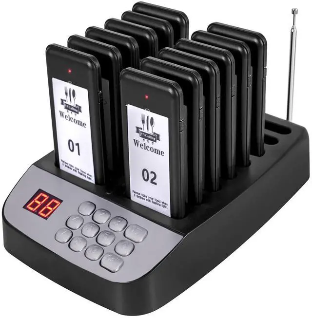 Main image of Restaurant Pager,Pagers for Restaurants 12 Guest Pagers,Buzzers Social Distancing, 98 Chanels with Vibration, Flashing and Buzzer for Food Truck, Restaurant, Food Court