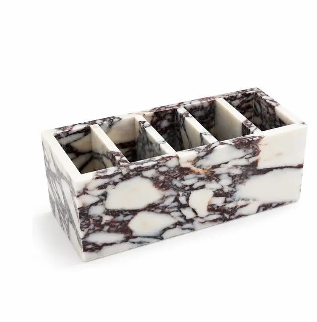 Alt view image 2 of 7 - 5-Compartment Marble Desk Organizer, 9.84 in | Natural marble 5-section organizer for pens, makeup brushes, cotton swabs, lipsticks, and slim daily items