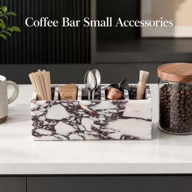 Alt view image 7 of 7 - 5-Compartment Marble Desk Organizer, 9.84 in | Natural marble 5-section organizer for pens, makeup brushes, cotton swabs, lipsticks, and slim daily items