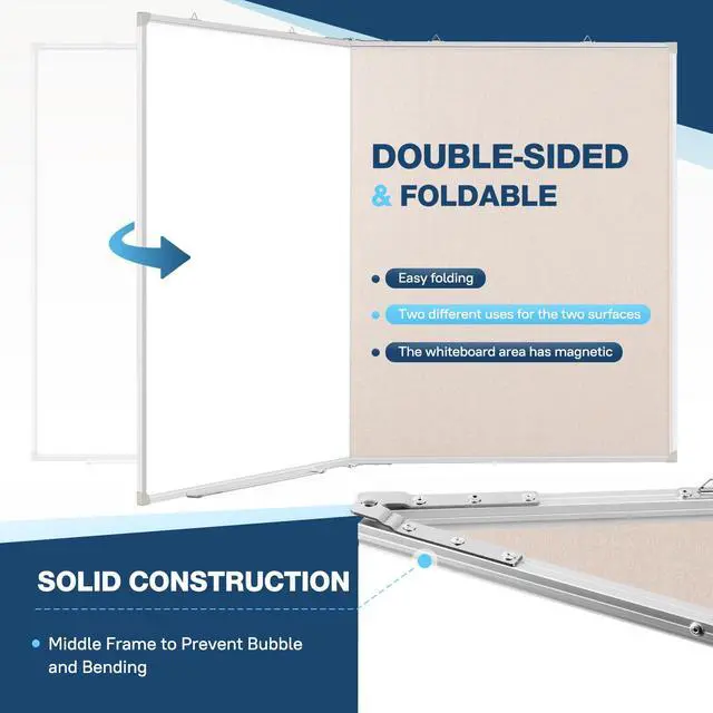 Alt view image 3 of 7 - Large White Board Dry Erase Foldable Bulletin Board Combo 48x36 for Wall | Dry Erase White Board, Linen Bulletin Combo, Foldable Double-Sided, Magnetic Wall Mount, School Home Office, Complete Kit