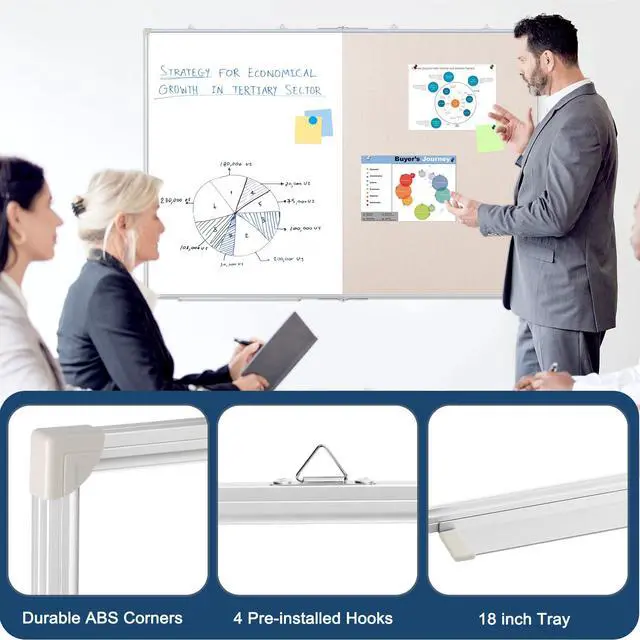 Alt view image 5 of 7 - Large White Board Dry Erase Foldable Bulletin Board Combo 48x36 for Wall | Dry Erase White Board, Linen Bulletin Combo, Foldable Double-Sided, Magnetic Wall Mount, School Home Office, Complete Kit