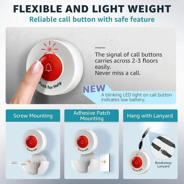 Alt view image 4 of 7 - Wireless Caregiver Pager System with 6 Call Buttons and LCD Pager | Vibration alerts with one-off or repeat reminders every minute for elderly care and caregiver assistance