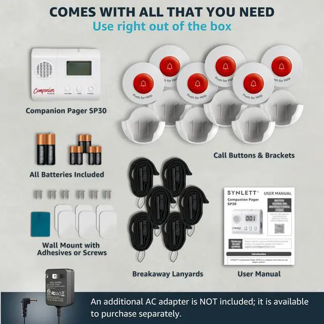 Alt view image 7 of 7 - Wireless Caregiver Pager System with 6 Call Buttons and LCD Pager | Vibration alerts with one-off or repeat reminders every minute for elderly care and caregiver assistance