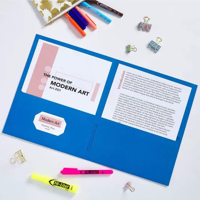 Alt view image 2 of 3 - Two Pocket Folders, Holds up to 40 Sheets, Business Card Slot, Case Pack of 125 Light Blue Folders (47986)