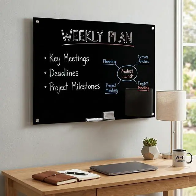 Alt view image 4 of 6 - Black Glass Dry Erase Board, Frameless Magnetic Glass Whiteboard 48" x 36" | Tempered Glass Surface, Dry Erase Board for Wall, For Office, School, Home, Includes Mounting Hardware & Tray