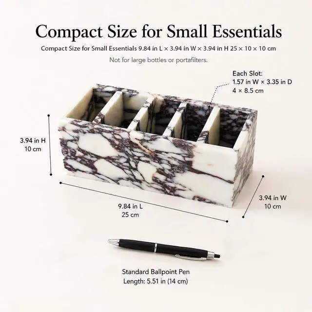 Alt view image 5 of 7 - 5-Compartment Marble Desk Organizer, 9.84 in | Natural marble 5-section organizer for pens, makeup brushes, cotton swabs, lipsticks, and slim daily items