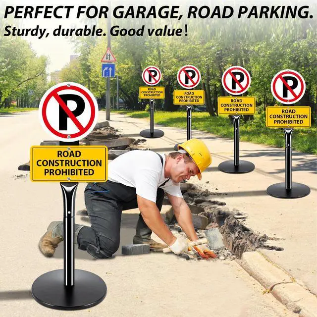 Alt view image 7 of 7 - Heavy Duty Parking Sign Post Stand 49", 20lbs Cast Iron Base Sign Post for Outside Sign Holder, Yard Sign Stand, Street Sign Post, Black