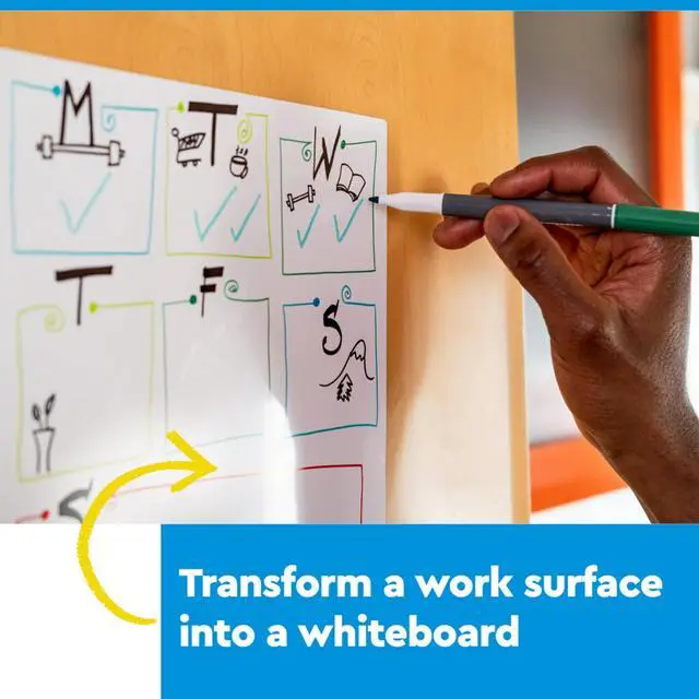 Alt view image 5 of 7 - Easy Erase Permanent Marker Whiteboard Surface, Permanent Marker Wipes Away with Water, 6 ft x 4 ft, White Dry Erase Whiteboard Film (EE6x4)
