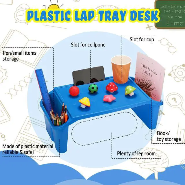 Alt view image 5 of 7 - 12 Pcs Kids Lap Desk Bulk Tray Lap Table Bed Table Plastic Desk with Extra Storage Space Activities Children Portable for Kids Students Work Study School Classroom(Blue)