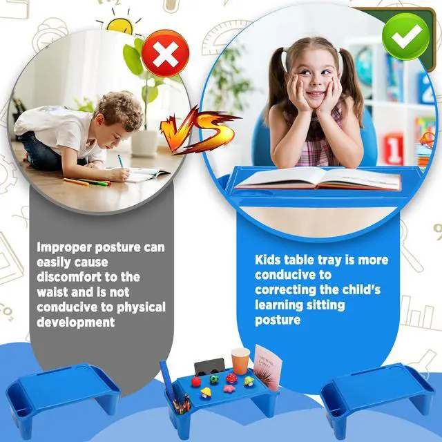 Alt view image 4 of 7 - 12 Pcs Kids Lap Desk Bulk Tray Lap Table Bed Table Plastic Desk with Extra Storage Space Activities Children Portable for Kids Students Work Study School Classroom(Blue)