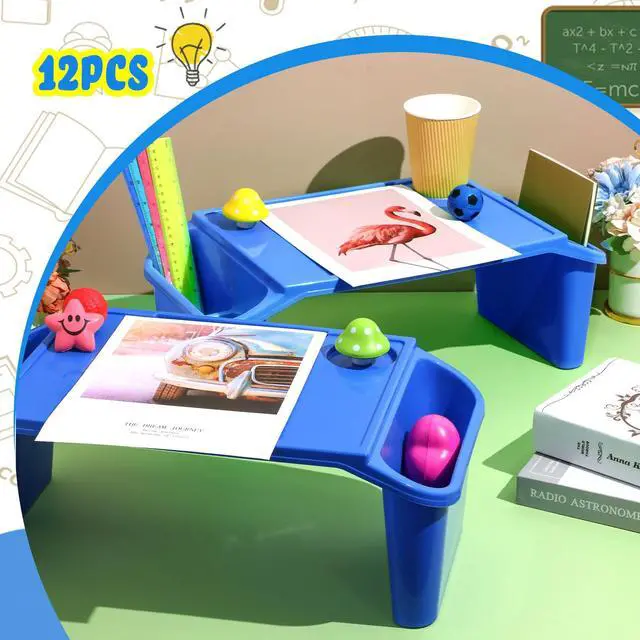 Alt view image 6 of 7 - 12 Pcs Kids Lap Desk Bulk Tray Lap Table Bed Table Plastic Desk with Extra Storage Space Activities Children Portable for Kids Students Work Study School Classroom(Blue)