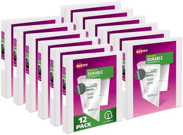 Main image of Durable View 3 Ring Binders for Home, School Supplies, Office, or Organization Needs, 1" Slant Ring, 12 Pack White Binders (17012)