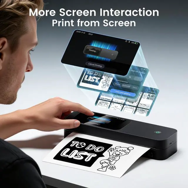 Alt view image 3 of 7 - M85 Portable Printers Wireless for Travel with Upgraded Touchscreen, Thermal Wireless Inkless Bluetooth Printer, Supports 8.5"x11"US Letter/A4, Compatible with iOS, Android, Windows, Mac