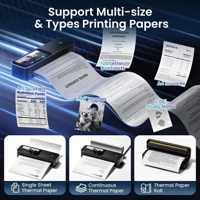 Alt view image 7 of 7 - M85 Portable Printers Wireless for Travel with Upgraded Touchscreen, Thermal Wireless Inkless Bluetooth Printer, Supports 8.5"x11"US Letter/A4, Compatible with iOS, Android, Windows, Mac