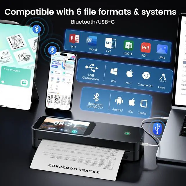 Alt view image 6 of 7 - M85 Portable Printers Wireless for Travel with Upgraded Touchscreen, Thermal Wireless Inkless Bluetooth Printer, Supports 8.5"x11"US Letter/A4, Compatible with iOS, Android, Windows, Mac