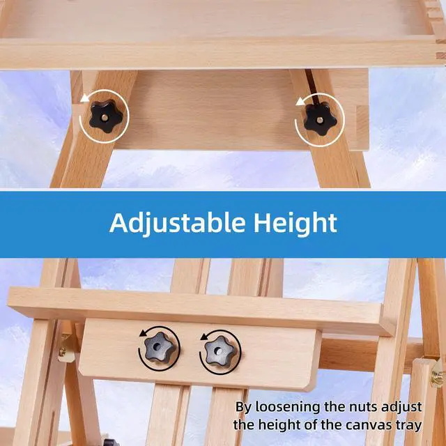Alt view image 3 of 7 - Large Horizontal Wooden Painting Easel, Holds up to 50'' | H-Frame Studio Easel Stand with Storage Drawer and Palettes, Suitable for Adults, Beginners, and Artists