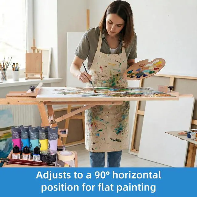 Alt view image 5 of 7 - Large Horizontal Wooden Painting Easel, Holds up to 50'' | H-Frame Studio Easel Stand with Storage Drawer and Palettes, Suitable for Adults, Beginners, and Artists
