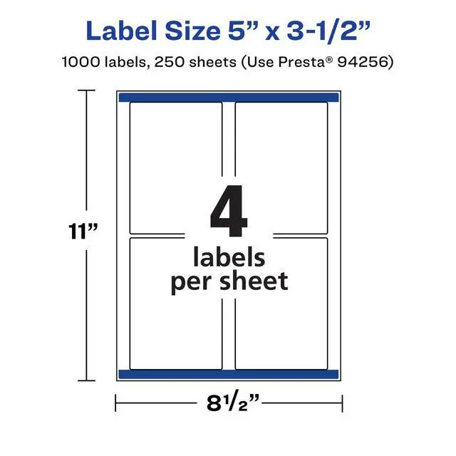Alt view image 5 of 7 - ® Matte White Rectangle Labels, Sure Feed® Technology, 5" x 3.5", 1,000 Matte White Printable Labels
