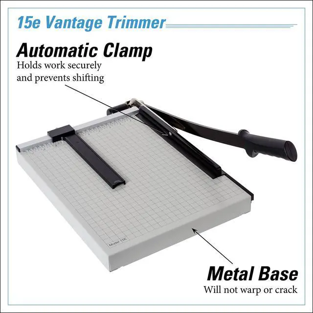 Alt view image 3 of 7 - 15e Vantage Paper Trimmer, 15" Cut Length, 15 Sheet, Automatic Clamp, Adjustable Guide, Metal Base with 1/2" Gridlines, Guillotine Paper Cutter