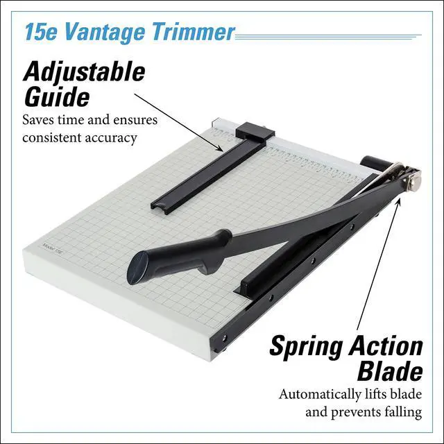 Alt view image 2 of 7 - 15e Vantage Paper Trimmer, 15" Cut Length, 15 Sheet, Automatic Clamp, Adjustable Guide, Metal Base with 1/2" Gridlines, Guillotine Paper Cutter