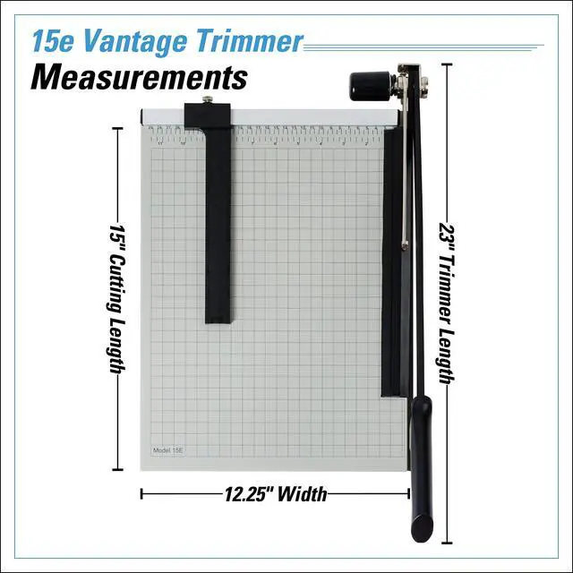 Alt view image 7 of 7 - 15e Vantage Paper Trimmer, 15" Cut Length, 15 Sheet, Automatic Clamp, Adjustable Guide, Metal Base with 1/2" Gridlines, Guillotine Paper Cutter