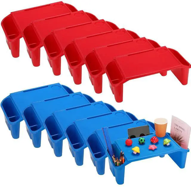 Main image of 12 Pcs Kids Lap Desk Bulk Tray Lap Table Bed Table Plastic Desk with Extra Storage Space Activities Children Portable for Kids Students Work Study School Classroom(Blue, Red)