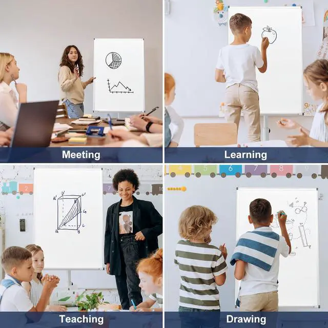 Alt view image 6 of 7 - Mobile Whiteboard Standing - 36 X 24 Inches Magnetic Dry Erase Easel, Height Adjustable Rolling White Board on Wheels with Flip Chart Hooks, White