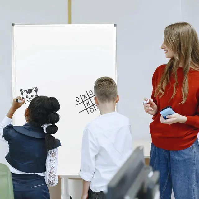Alt view image 7 of 7 - Mobile Whiteboard Standing - 36 X 24 Inches Magnetic Dry Erase Easel, Height Adjustable Rolling White Board on Wheels with Flip Chart Hooks, White